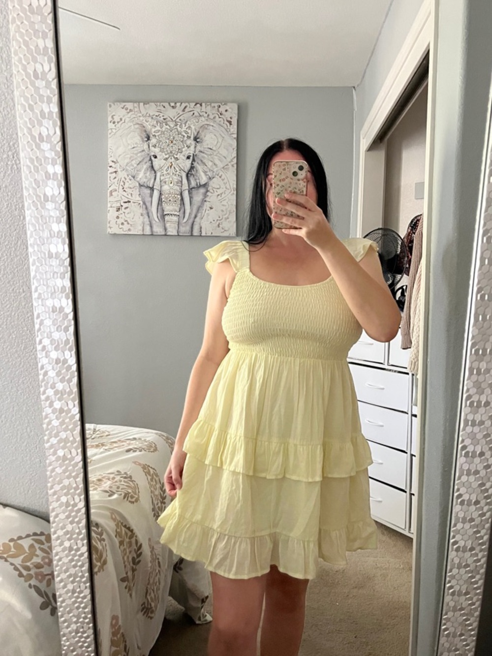 Pastel Spring Yellow Tiered Ruffle Smocked Flutter Sleeve Mini Dress M Medium - Picture 2 of 8